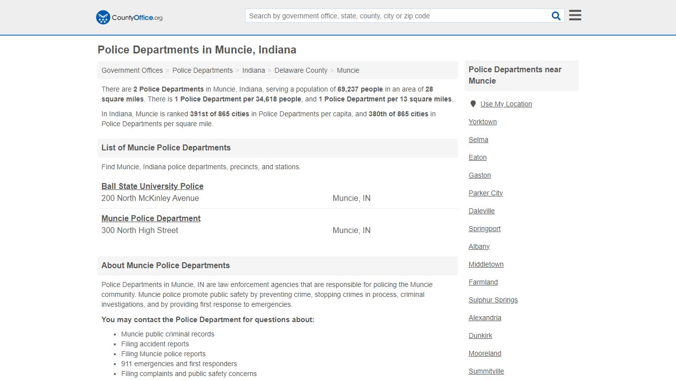 Police Departments - Muncie, IN (Arrest Records & Police Logs)
