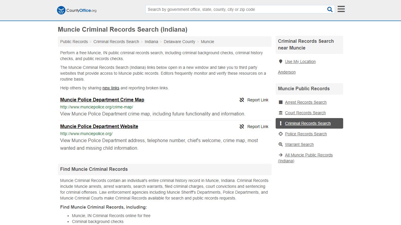 Muncie Criminal Records Search (Indiana) - County Office